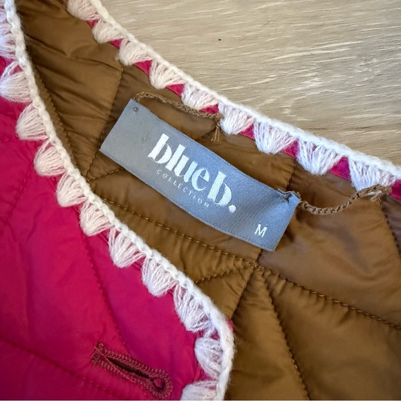 Anthropologie Reversible Blueb. Pink Tan Quilted Puffer Jacket Coat Cardigan top - Picture 6 of 6